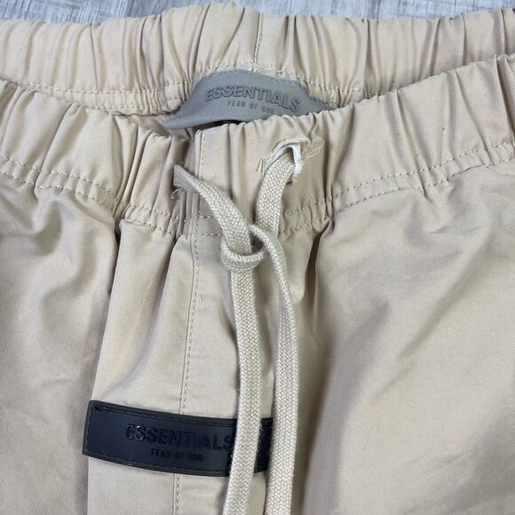 Fear Of God Essentials Relaxed Cotton Trousers Oak Medium Drawstring Wide Leg P - Picture 5 of 11